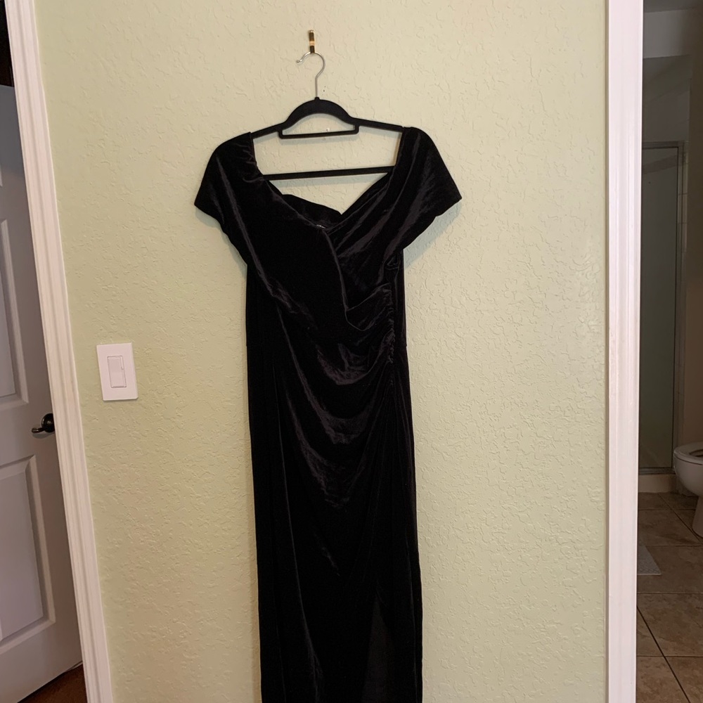 SHEIN off the shoulder velvet formal dress